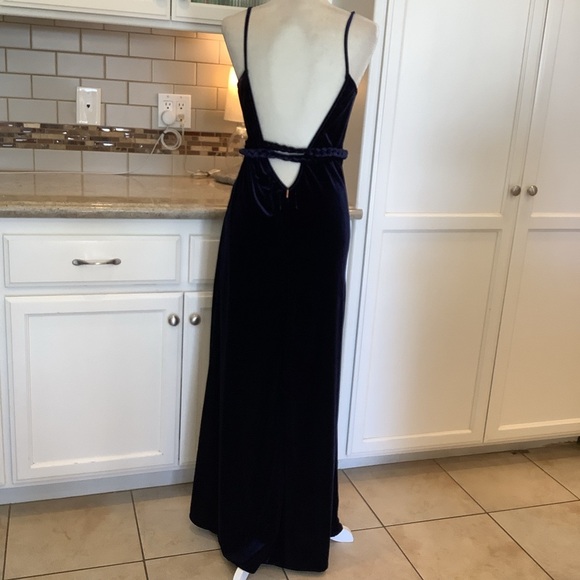 Misa Blue Velvet Wrap Dress Maxi Length Rope Belt - Picture 5 of 10